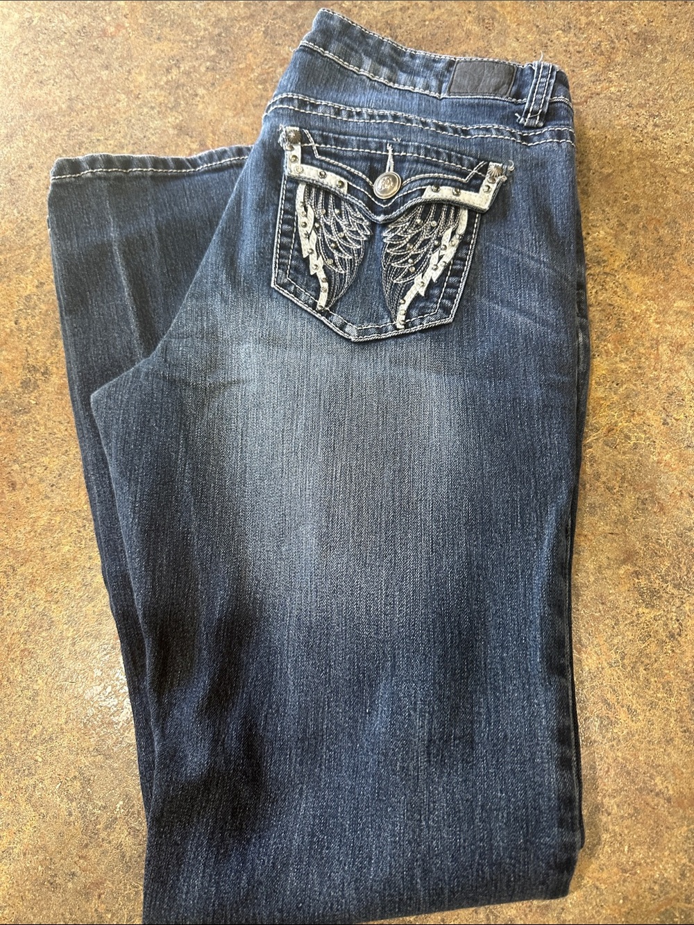 Love Nation Dark Blue Boot Cut Jeans with Silver Embroidered Pocket